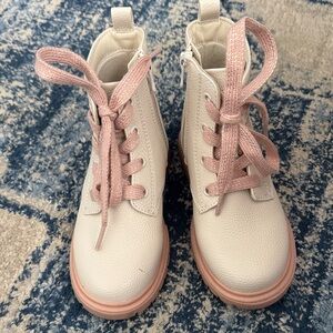 Cat & Jack Cream Boots with Pink Laces